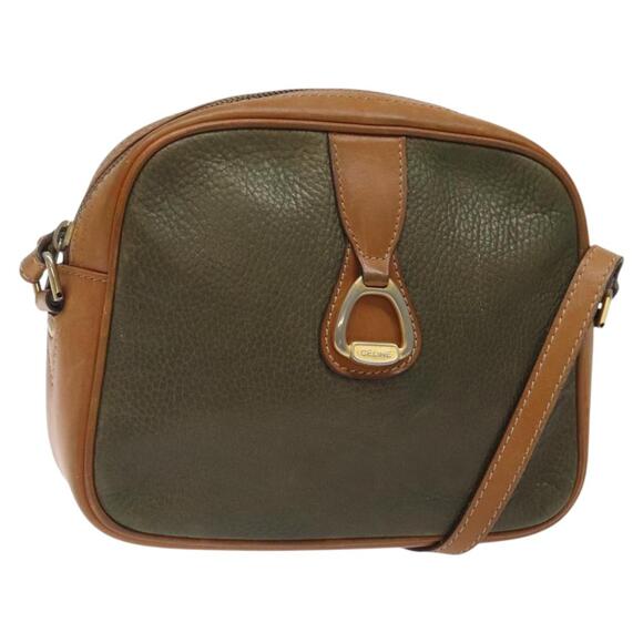 CELINE Shoulder Bag Leather Khaki Gold - Picture 1 of 12
